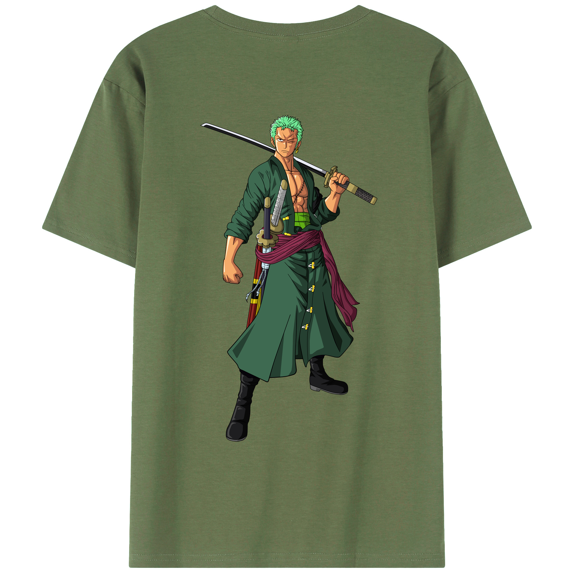 ワンピース ロロノア・ゾロ ONE PIECE Roronoa Zoro 綿100％ メンズ半袖Tシャツ（バックプリント） 通気性